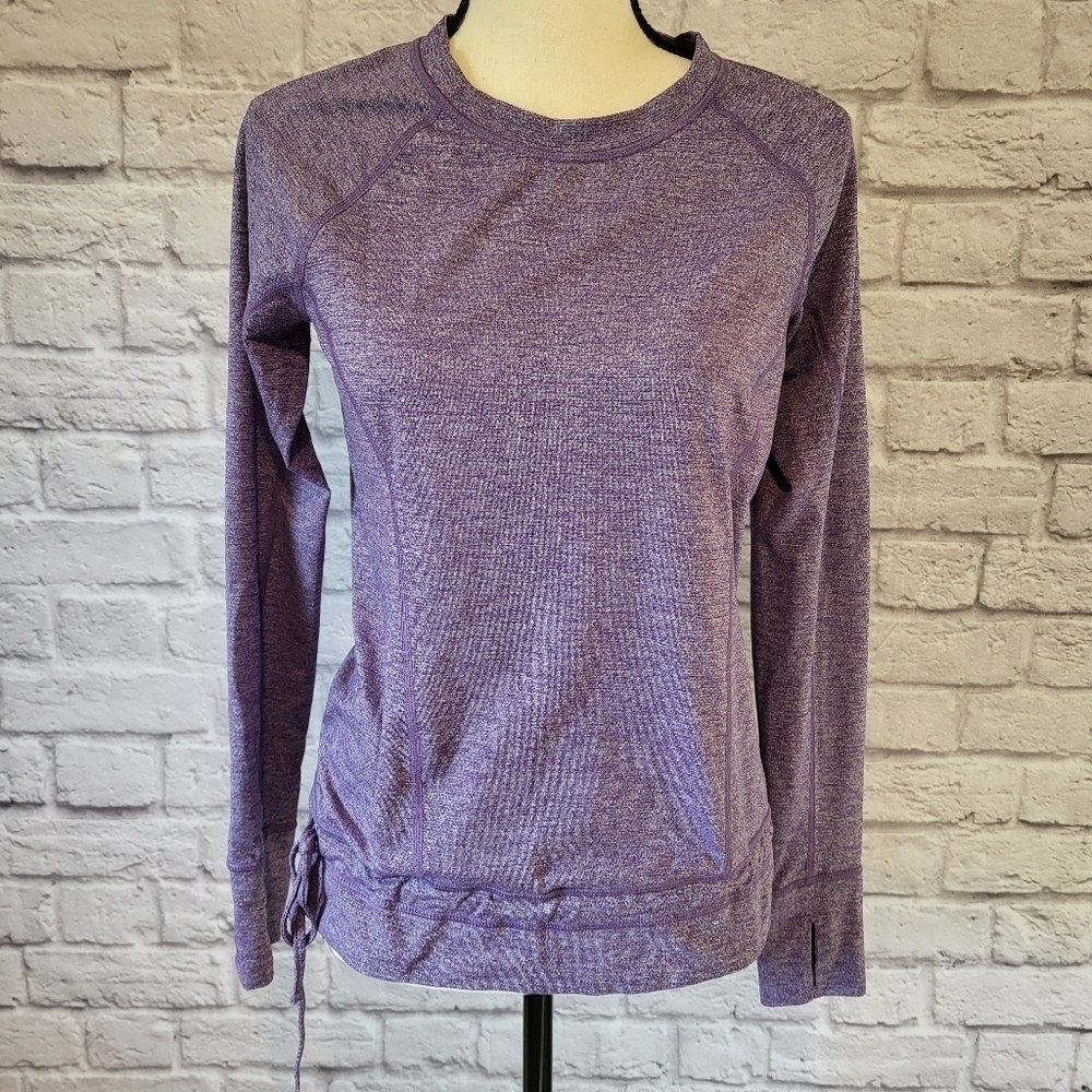 Lucy light heather purple long sleeve scoop neck thumb hole cuff top size S - Picture 3 of 10